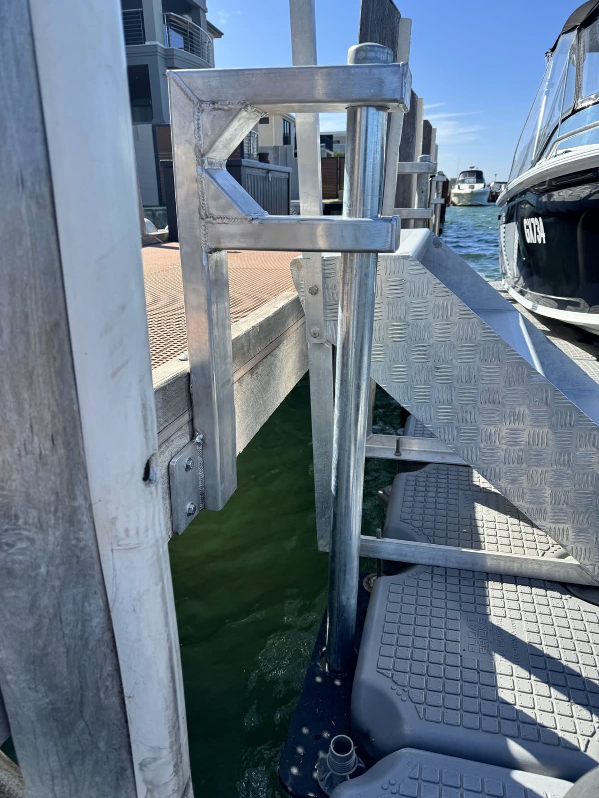 Close up of a custom-engineered dock bracket