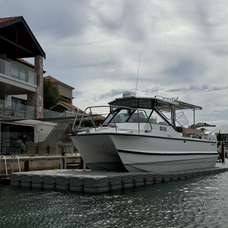Docked catamaran boat